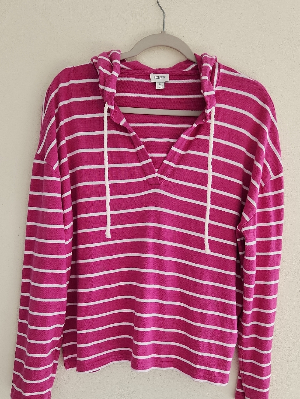 J. Crew Fuchsia & White Striped Hooded Pullover
